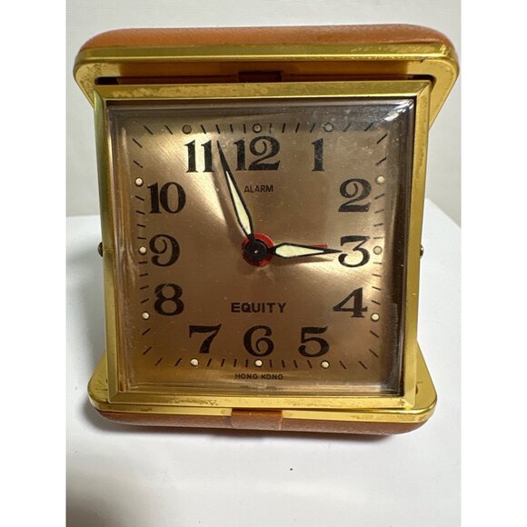 Vintage Equity Travel Alarm Clock In Brown Leatherette Case - Picture 4 of 6